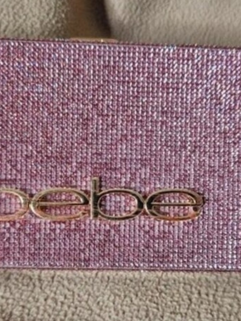 Bebe NWT Pink Glitter Logo Wristlet Clutch with Gold Hardware MSRP$89